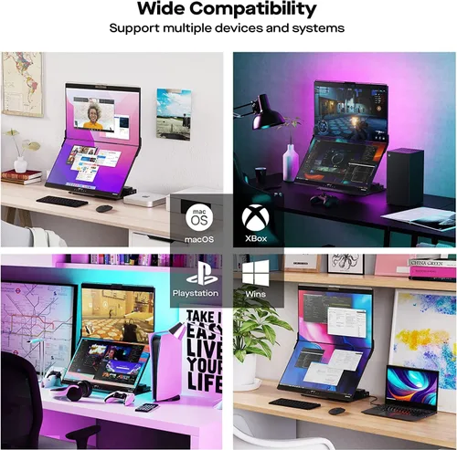Miniatura 3 de Geminos - Monitores de computadora apilados duales de 24 pulgadas con carga USB-C de 100 W, cámara web y altavoces de 1080P, monitor de escritorio