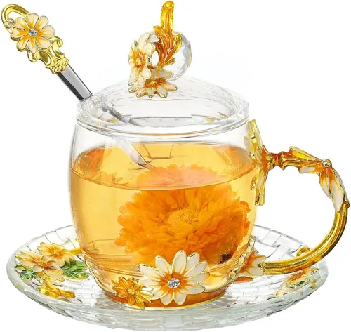 Miniatura 8 de Taza de Té de Cristal Taza de Café con Tapa Platillo Cuchara Regalo de Cumpleaños Navidad para Mujeres Amigas Mujer Abuela Mamá Hermana Decoración