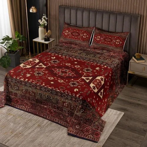 Miniatura 14 de Erosebridal Colcha King, Colcha Exótica Bohemia, Cobertor de Encaje Bohemio Tribal Floral Rojo Amarillo Azul Degradado Retro, Acolchado Egipcio
