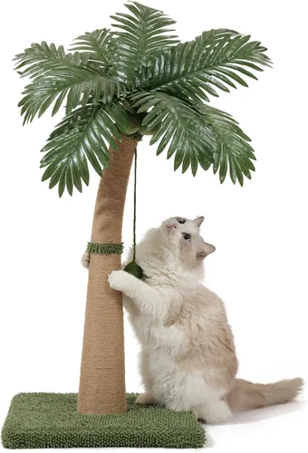 Miniatura 8 de Poste Rascador para Gatos de 40'' de Alto Árbol para Gatos, 3 Postes Rascadores de Palmera de Diseño Curvado con 8 Bolas Interactivas, Cuerda
