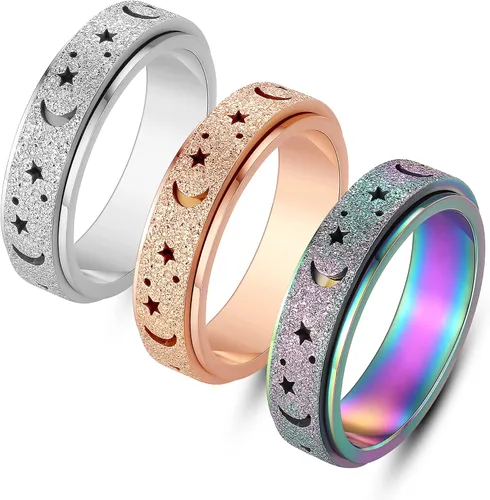 Miniatura 12 de ALEXTINA - Anillo de juguete para ansiedad para mujeres y hombres, giratorio, acero inoxidable, 0.24 y 0.31 pulgadas, alivio de ansiedad, para Arco
