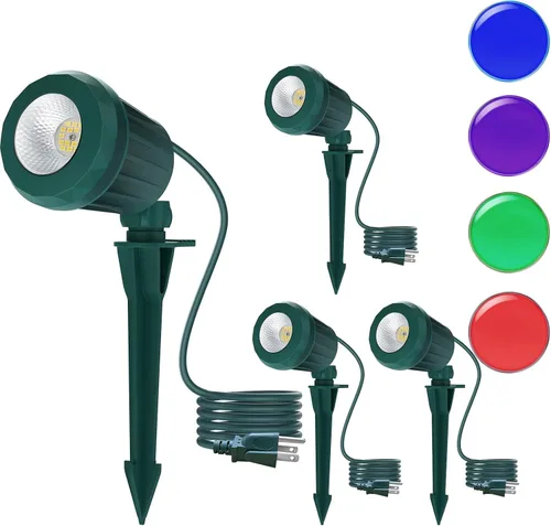 Miniatura 17 de Foco para exteriores – Enchufe de 120 V, 2700 K, luces LED de paisaje blanco cálido con 3 lentes RGB para patio, jardín, césped y decoración