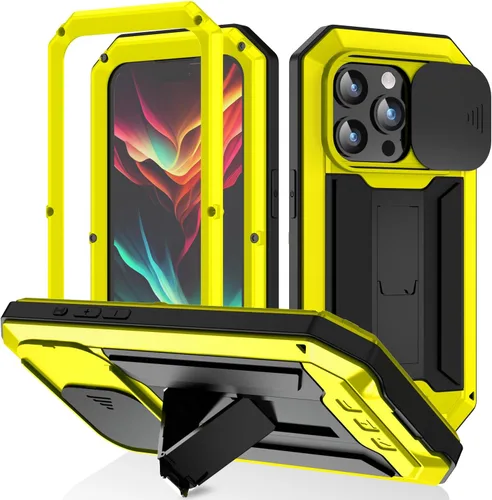 Miniatura 12 de Simicoo Funda compatible con iPhone 14 con protector de cámara de pantalla con función atril, resistente al agua, de metal militar, resistente