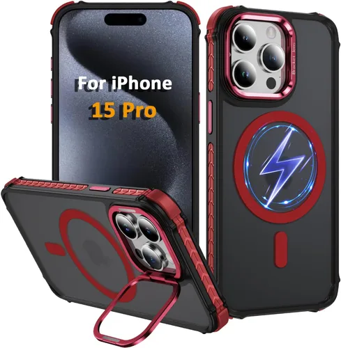 Miniatura 59 de i Phone 13 - Funda para iPhone 14, compatible con carga inalámbrica MagSafe, resistente, a prueba de golpes, soporte ajustable, color rojo mate