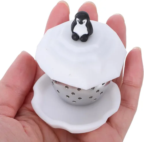 Miniatura 3 de Luxshiny Filtro de té de pingüino reutilizable de acero inoxidable para hojas sueltas más empinadas de 2.36 x 1.96 x 1.96 pulgadas, infusor