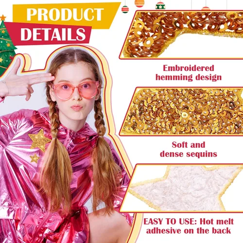 Miniatura 2 de Daifunli 24 Parches de Lentejuelas Termoadhesivos en 4 Diseños de Parches Decorativos Bordados Brillantes para Ropa, Bolsos, Chaquetas, Jeans, Dorado
