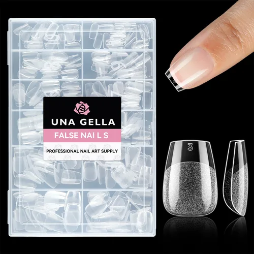 UNA GELLA Puntas de uñas extra cortas tipo ataúd: XS 216 piezas, uñas a presión con forma previa, uñas de gel tipo ataúd extra cortas, uñas postizas