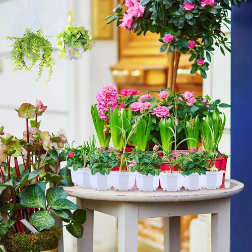 Miniatura 6 de Roshtia 24 unidades de maceta colgante de plástico con gancho, macetas de flores, cestas, soporte para plantas de vivero colgante para jardín