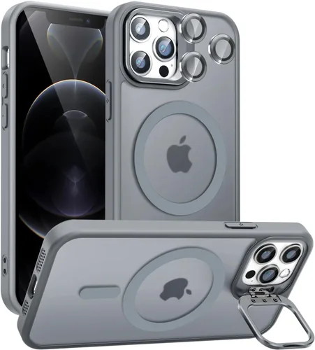 Miniatura 8 de Funda magnética para iPhone 11 con soporte, compatible con Magsafe, protección militar y protector de lente de cámara, funda translúcida mate