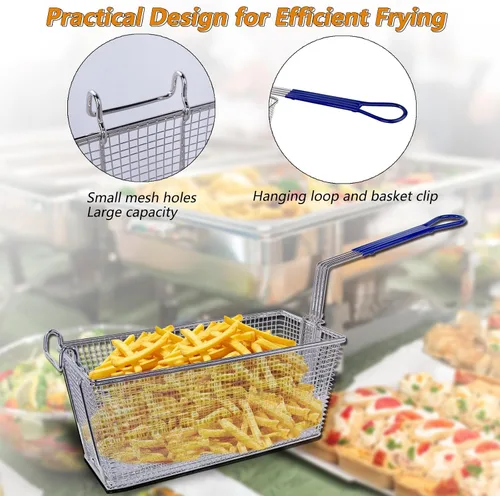 Miniatura 4 de Hakka - Paquete de 4 cestas comerciales para freidoras, 13.25 x 6.5 x 6 pulgadas con mango antideslizante, resistente niquelado para restaurantes