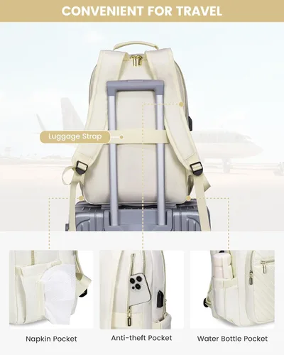 Miniatura 4 de LOVEVOOK Mochila de Viaje para Laptop Bolso para Mujeres Trabajo Negocios Bolsas de Computadora, Beige, 15,6 pulg.