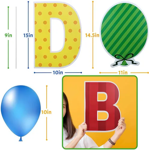 Miniatura 8 de ComboJoy 16 carteles de feliz cumpleaños con estacas, letreros de plástico personalizados con luces LED, 20 calcomanías de números y letras