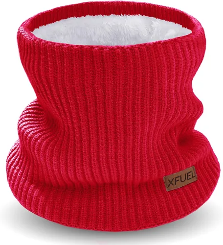Miniatura 10 de Calentador de cuello para niños, polaina de cuello de invierno tejida, bufanda infinita con forro polar para niños y niñas, máscara de esquí