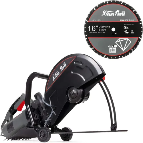 Miniatura 2 de XtremepowerUS 3200W Sierra Circular Demo de Corte de Disco Eléctrico para Concreto Húmedo/Seco con Rodillo de Guía de Corte de 40 cm