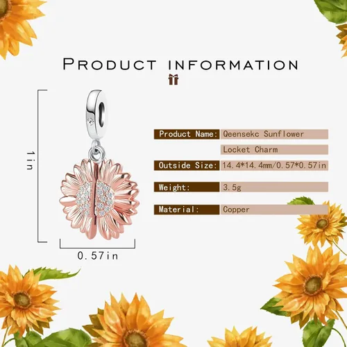 Miniatura 4 de You are My Sunshine - Colgante de oro rosa con diseño de girasol para pulsera Pandora