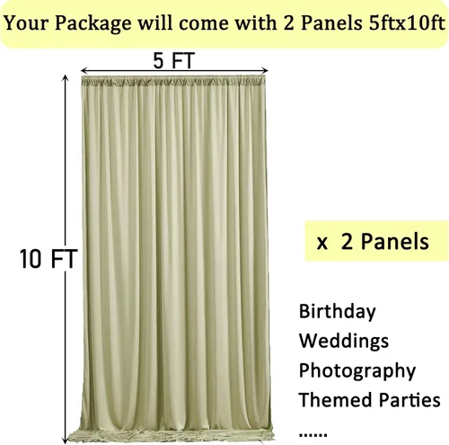 Miniatura 6 de Cortinas de fondo verde salvia sin arrugas de 10 x 10 pies para fiestas, cortinas de fondo de fotos de poliéster, 2 paneles de 5 x 10 pies