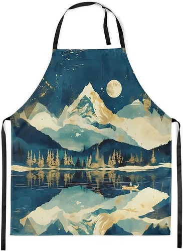 Miniatura 15 de Castle Fairy Mountain Moon Chef Apron,Starry Night Sky Apron 31"x26",Natural Landscape Painting Kitchen Aprons for Women Blue Beige Yellow
