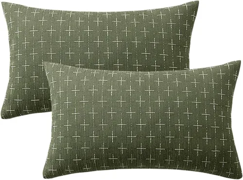 Miniatura 158 de MIULEE - Juego de 2 fundas de almohada decorativas de lino de arpillera navideñas, modernas, estilo campestre, rústicas, tejidas, con textura