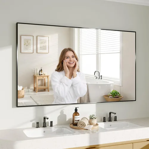 Miniatura 21 de Koonmi Espejo de pared rectangular negro, espejo de baño de 24 x 32 pulgadas, espejo de tocador con marco de aluminio para entrada, sala de estar