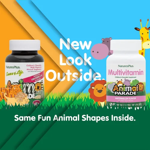 Miniatura 2 de NaturesPlus Animal Parade Multivitamínico Masticables para niños, sabor sandía, 90 tabletas en forma de animal, promueve la salud y el bienestar