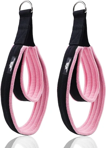 Correas de doble bucle para reformer, correas de fitness con mango de anillo en D grueso, 2 longitudes, accesorios de yoga multicolor para Negro Rosa