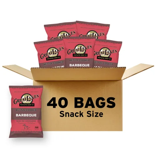 Great Lakes Potato Chip Co. Barbacoa Hervidor de patatas fritas cocidas, caja individual tamaño aperitivo (paquete de 40, bolsas de 1.375 onzas)