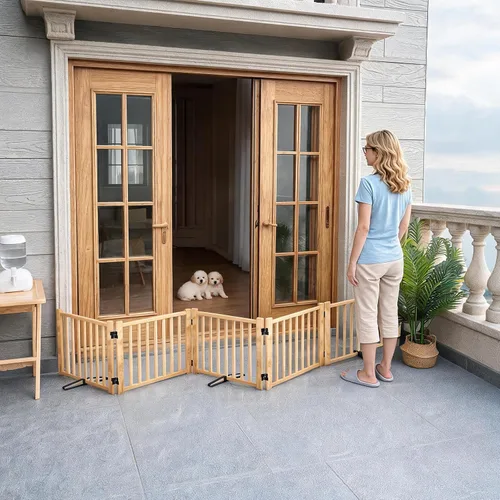 Miniatura 17 de YOCAN Puertas independientes de madera no pintadas para perros, para la casa, puertas, escaleras, vallas de madera para perros para interiores