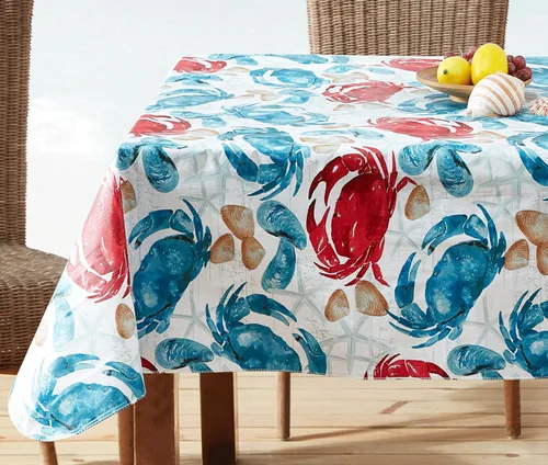 Miniatura 7 de Newbridge Mantel de vinilo con estampado costero de cangrejo de piedra, diseño náutico Cape Cod impermeable, patio, barbacoa, picnic, mantel