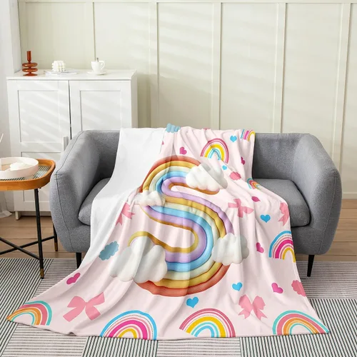 Miniatura 8 de Erosebridal Rainbow English Alphabet Fleece Throw Blanket 40"x50" - Ultra-Soft for Couch Sofa Bed,Cartoon Letters Flannel Blanket,Love Hearts Fuzzy