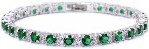 Miniatura 2 de RIZILIA Pulsera redonda de tenis chapada en oro blanco con piedra natal de circonita cúbica, 7 pulgadas