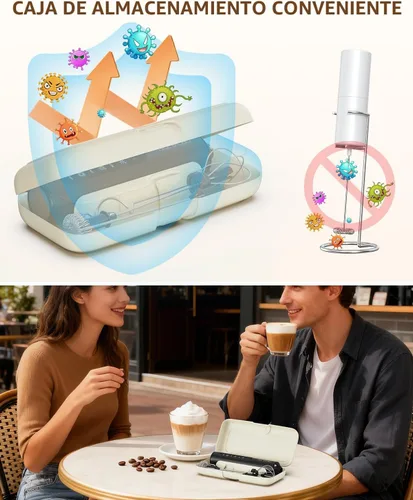 Miniatura 6 de CIRCLE JOY Varita espumadora de leche recargable de mano con soporte, 3 velocidades variables, 3 batidores y caja de almacenamiento, mezclador