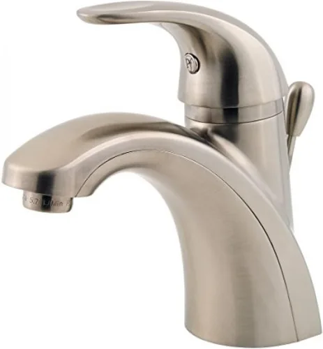 Pfister Parisa LF042PRKK - Grifo de lavabo de baño de una sola manija con acabado de níquel cepillado con drenaje de empuje y sello Pforever Seal