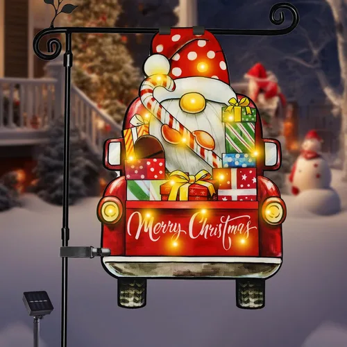 Miniatura 9 de Bandera de Navidad iluminada para jardín de 22 x 13, 8 modos de doble cara, decoraciones solares de Navidad al aire libre con bandera LED