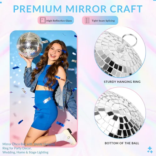 Miniatura 3 de Bola de espejo para discoteca, DJ, club, fiesta, boda, decoración del hogar, bola de discoteca de 10 pulgadas con anillo para colgar, color blanco
