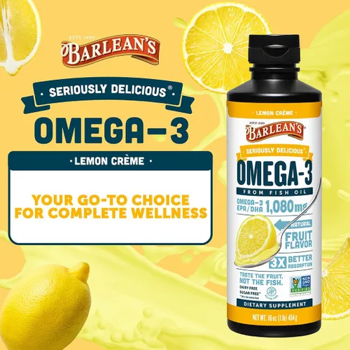Miniatura 2 de Barlean's Suplemento líquido de aceite de pescado Omega 3 para hombres y mujeres, 1080 mg de ácido graso EPA y DHA, promueve la salud del cerebro