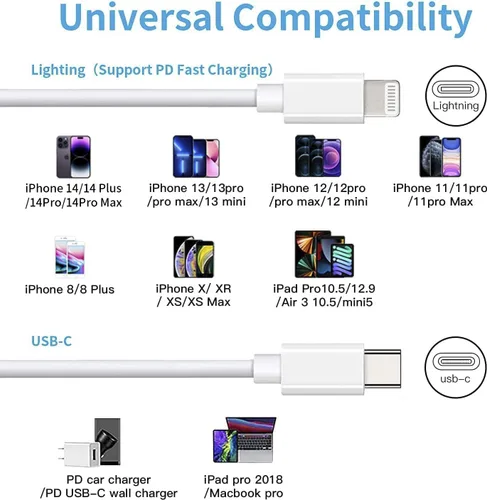Miniatura 6 de Mitesbony - Cable USB C a Lightning [certificado MFi] Paquete de 3 cables de carga para iPhone de 1.8 m, entrega de energía tipo C, cable de carga