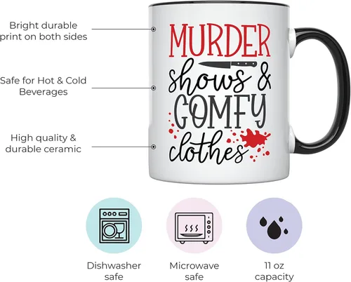 Miniatura 2 de YouNique Designs Murder Shows and Comfy Clothes - Taza de café True Crime de 11 onzas, mercancía de adicto al crimen, taza de café para mujeres