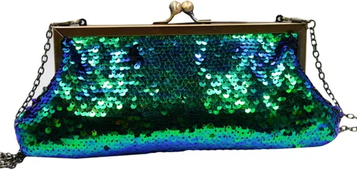 Mini bolso de mano de noche con lentejuelas de sirena con purpurina para mujer, correa de cadena, bolso cruzado con candado para besar