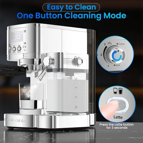 Miniatura 6 de Máquina de café expreso de 20 bares, temperatura y tiempo, pantalla LED, máquina de café espresso con espumador de leche automático ajustable sin