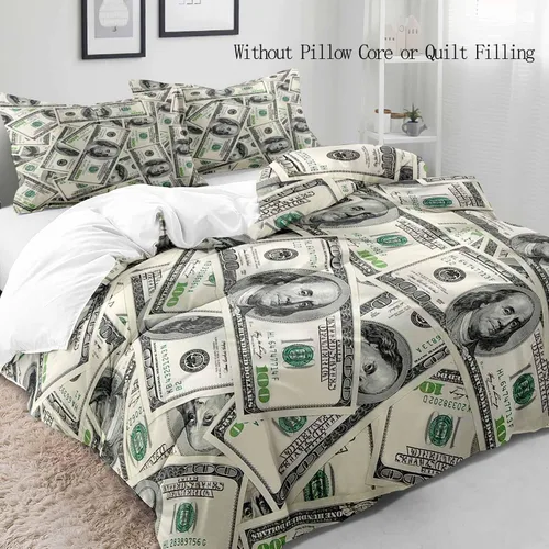 Miniatura 3 de VIVIHOME - Juego de ropa de cama de lujo divertido de 2 piezas, juegos de ropa de cama individual, funda de edredón de billetes de cien dólares