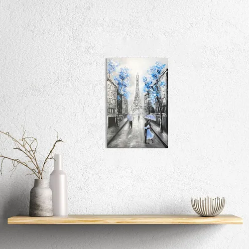 Miniatura 6 de YPY Arte de Pared en Lienzo Floral Azul de París: Imagen de Flor Azul Torre Eiffel Gris para Decoración de Baño, Pintura Texturizada de Paisaje