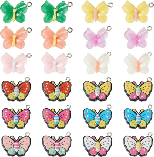 Miniatura 29 de FASHEWELRY 16 aretes de resina con alas de libélula y arco iris, mariposa, colgantes, alas de hada, coloridos dijes con ganchos para aretes, anillos
