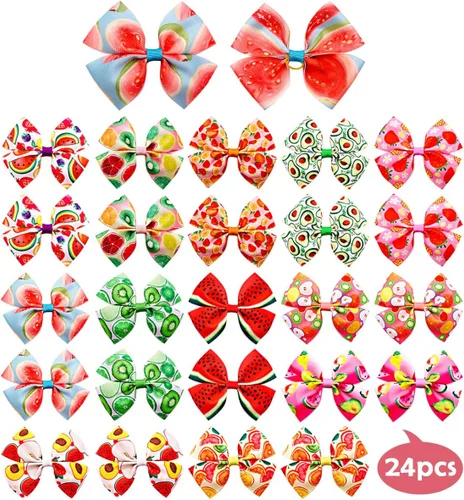 Miniatura 5 de 24 piezas/12 pares 10 cm Lazos para el pelo de perro grande con fruta de verano para perros de raza grande Bandas elásticas Lazo de pelo de perra