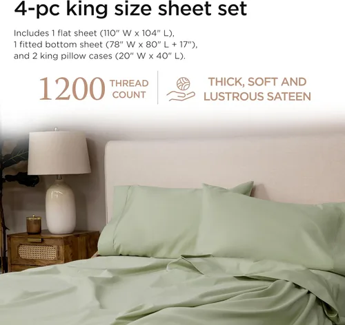 Miniatura 106 de Threadmill Sábanas de Lujo de Algodón Supima, Sábanas de 100% Algodón Suave de 1200 Hilos de Lujo para Cama de Tamaño Completo, Juego de 4 Sábanas