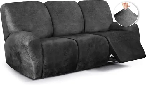 Miniatura 26 de ANARACHON Fundas para sillas reclinables con aspecto de cuero, funda elástica de 4 piezas, funda suave para silla reclinable, protector de muebles