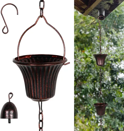 Miniatura 8 de Invech Cadenas de lluvia ajustables de 12.5 pies para canalones, cadenas de lluvia exteriores con 12 tazas, cadena colectora de lluvia