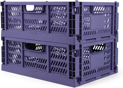Miniatura 7 de Domiella Paquete de 2 Cajas para Almacenamiento, Cajas de Almacenamiento de Plástico Apilables, Caja Plegable para Oficina Hogar Cocina Dormitorio