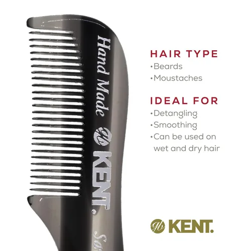 Miniatura 7 de Kent 81T FOT - Juego de peine de bolsillo para barba de grafito negro para hombre, kit de barba para viajes y hogar, peine para bigote para hombres
