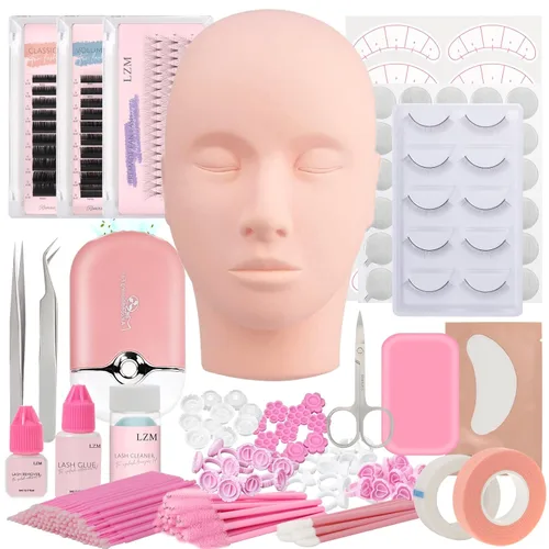 LZM Kit de extensión de pestañas para principiantes, suministros de extensión de pestañas, kit de inicio técnico con todo tipo de herramientas,