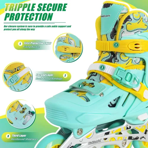 Miniatura 3 de Patines en línea Nattork para niñas y niños, patines ajustables con ruedas iluminadas en 4 tallas, patines iluminados para principiantes para niños